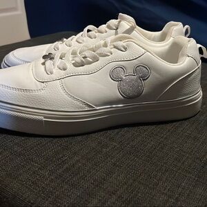 Mickey Mouse White Sneakers with Glitter Design